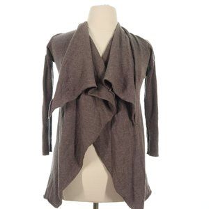 Tahari Women's Tan 100% Wool Ruffle Layer Open Front Cardigan Sweater